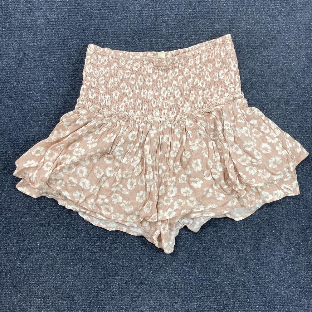 Hem & Thread Culotte Shorts Womens Medium Pink Floral Smocked Ruffle Lined
